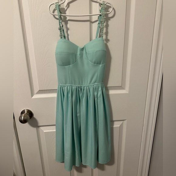 Tiny strap with small detail teal dress - Picture 1 of 2